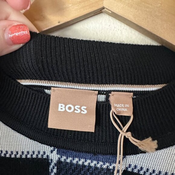 Hugo Boss Fiametta Checker Sweater Womens Size L Drop Shoulder Crewneck Wool - Picture 9 of 13